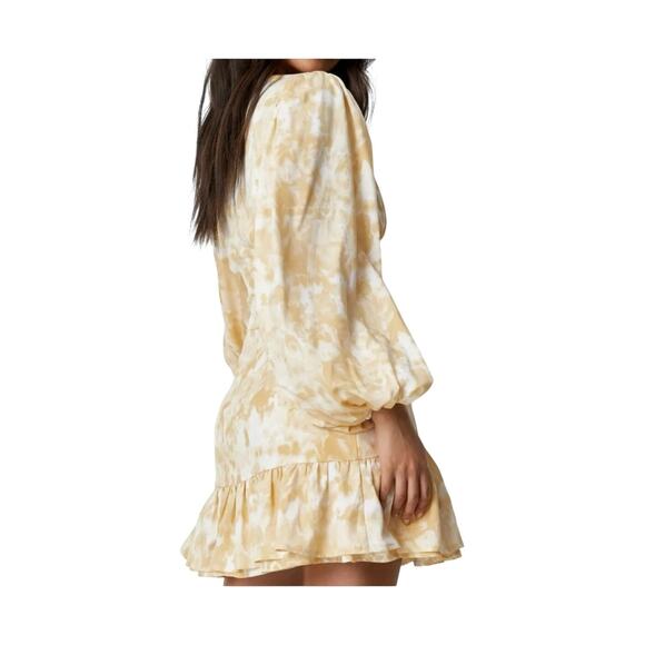 Fashion To Figure Womens Ruffle Balloon Long Sleeve Belted Mini Dress Yellow 4 - Picture 2 of 9